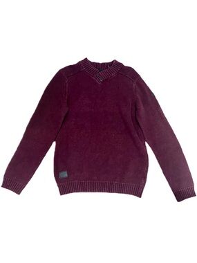 Point Zero Men's Vintage Burgundy V-Neck Knit Button Trim Collar Sweater